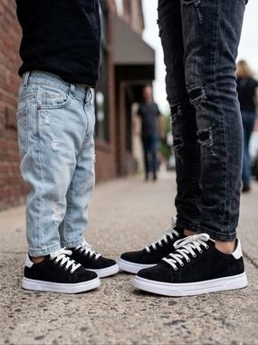 Handcrafted Girls' Black Nubuck Leather Sneakers | Mommy & Me